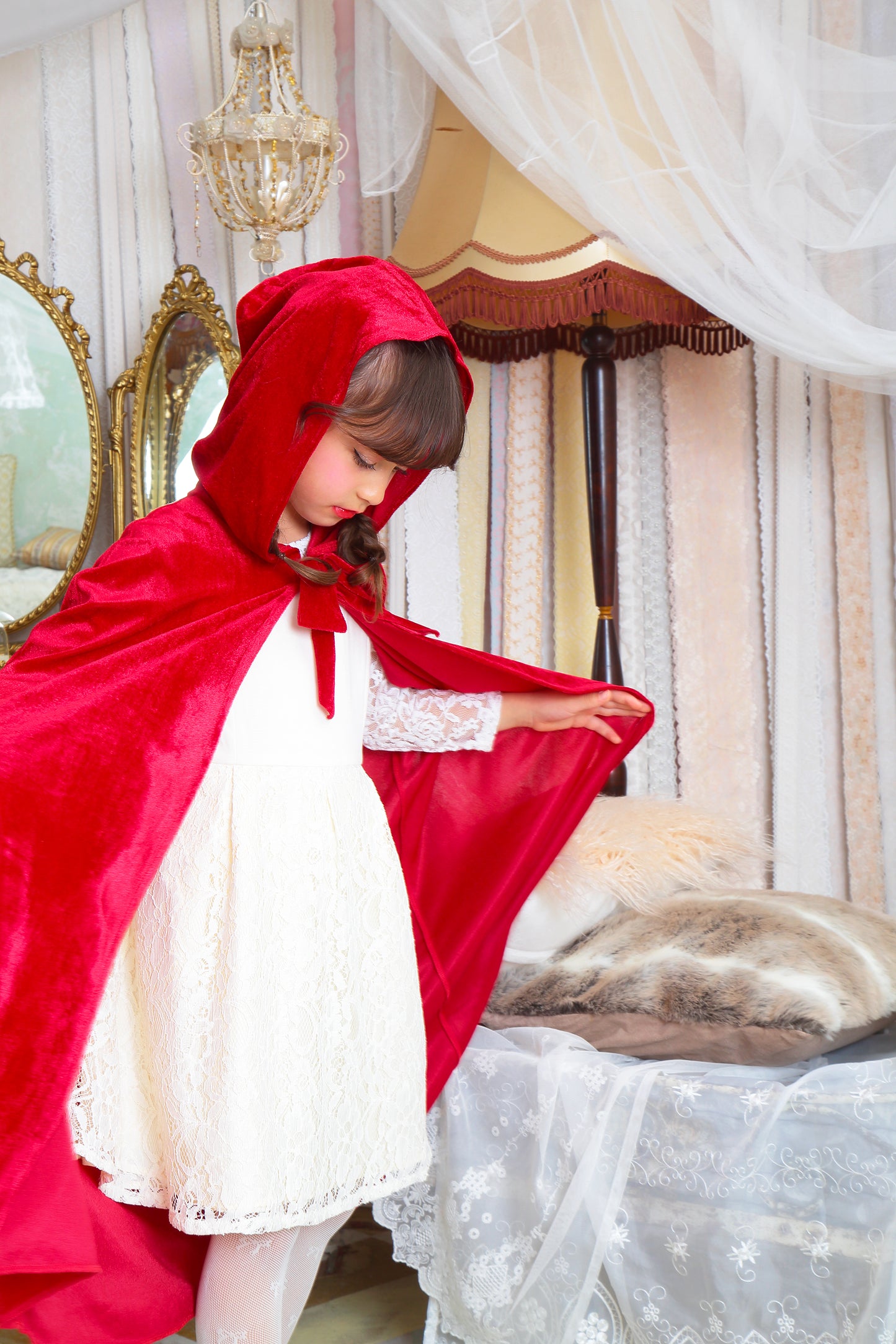 コスプレ キッズ こども 赤ずきん 小物 マント ハロウィン フォレストレッドマント レッド【クリアストーン】