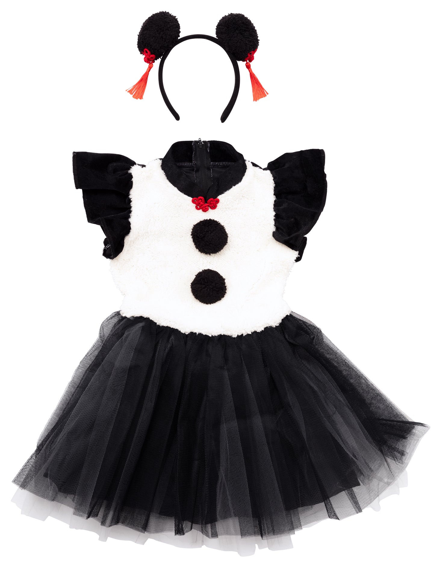 コスプレ キッズ こども パンダ アニマル 動物 ハロウィン プティパンダ 100cm/120cm/140cm ブラック ホワイト【クリアストーン】