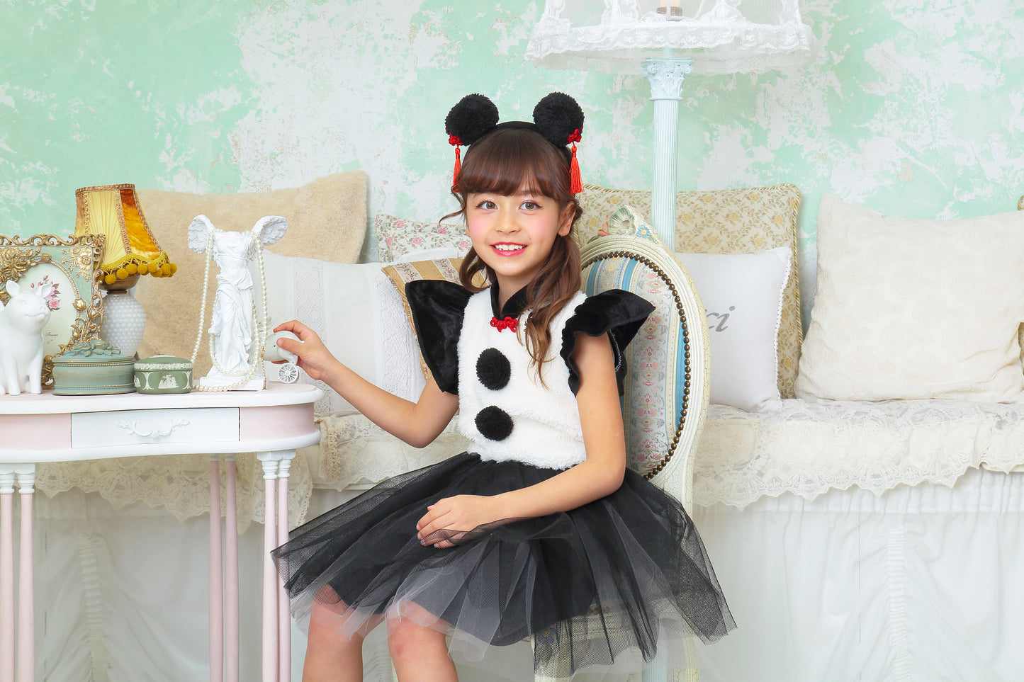 コスプレ キッズ こども パンダ アニマル 動物 ハロウィン プティパンダ 100cm/120cm/140cm ブラック ホワイト【クリアストーン】