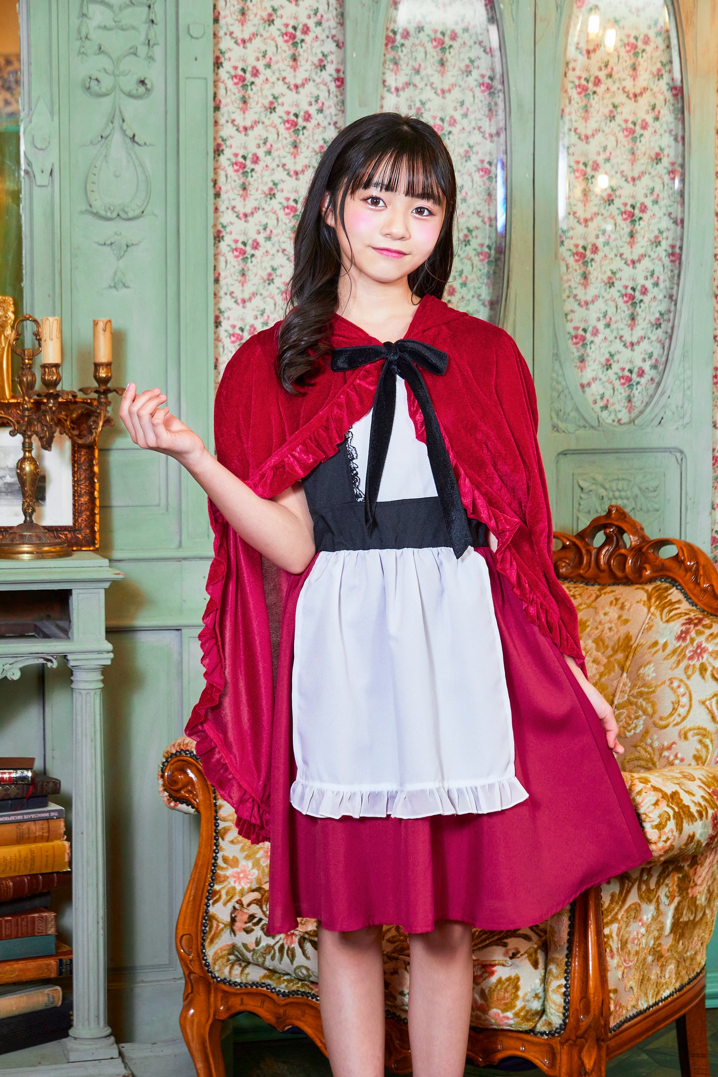 コスプレ ジュニア こども 赤ずきん COSCHU! レッドケープガール 140~150cm レッド【クリアストーン】
