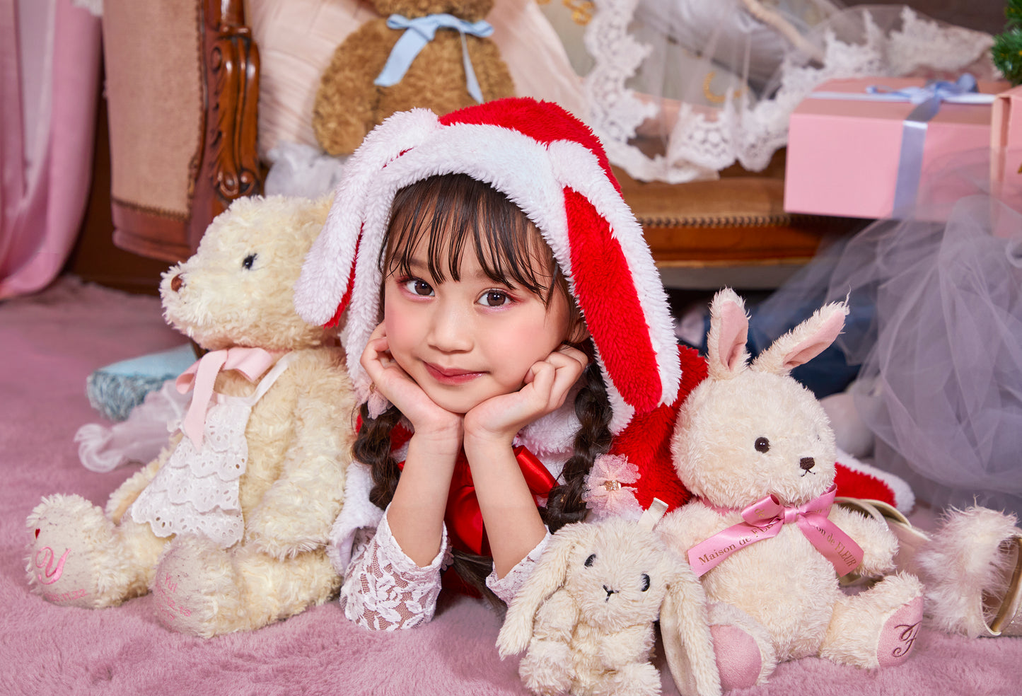 コスプレ キッズ こども うさぎ たれみみうさぎサンタ 100cm/120cm/140cm レッド 【クリアストーン】
