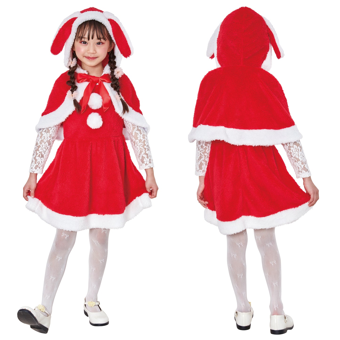 コスプレ キッズ こども うさぎ たれみみうさぎサンタ 100cm/120cm/140cm レッド 【クリアストーン】