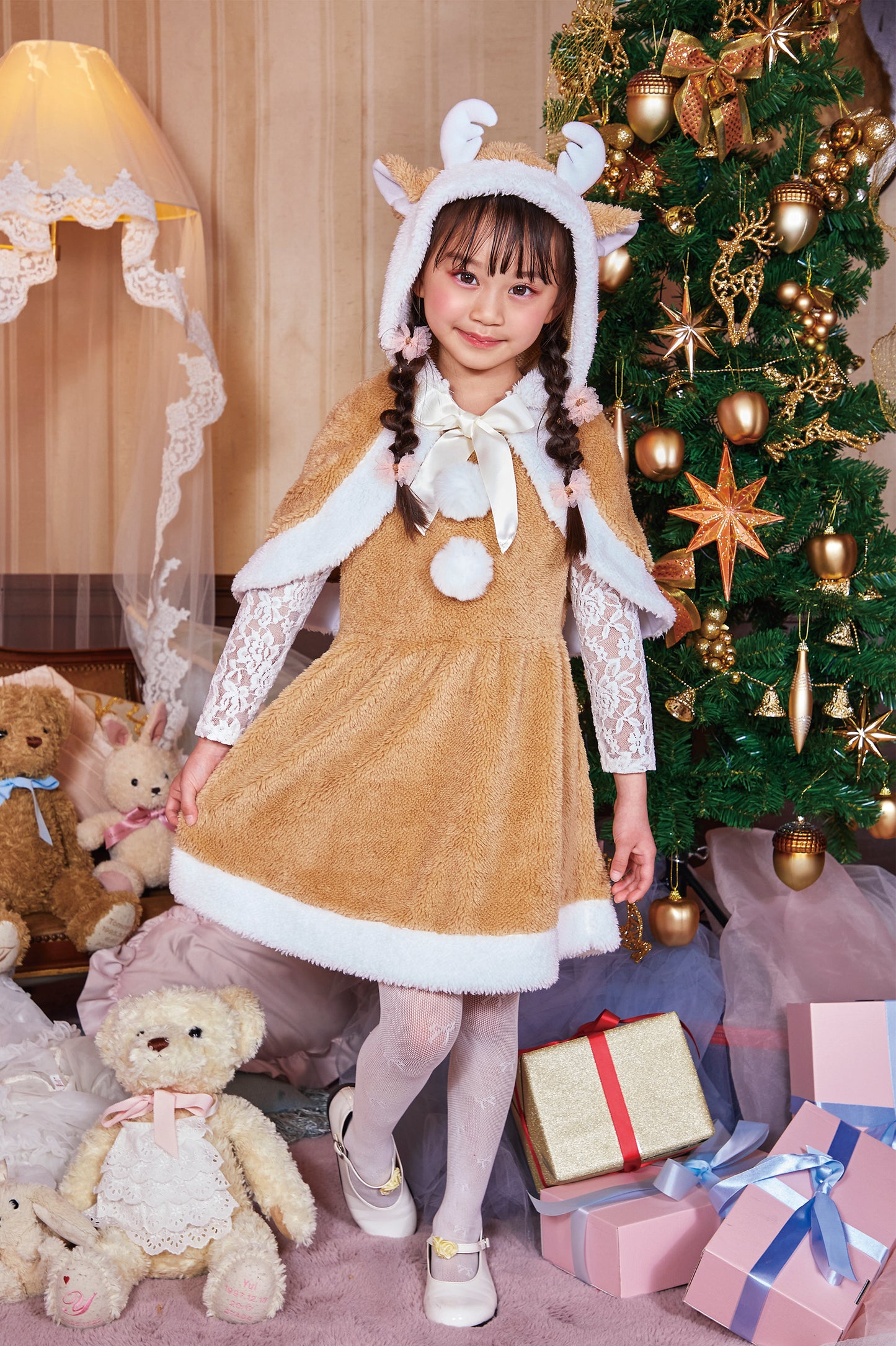 コスプレ キッズ こども トナカイ ミルクティートナカイ 100cm/120cm/140cm ベージュ 【クリアストーン】