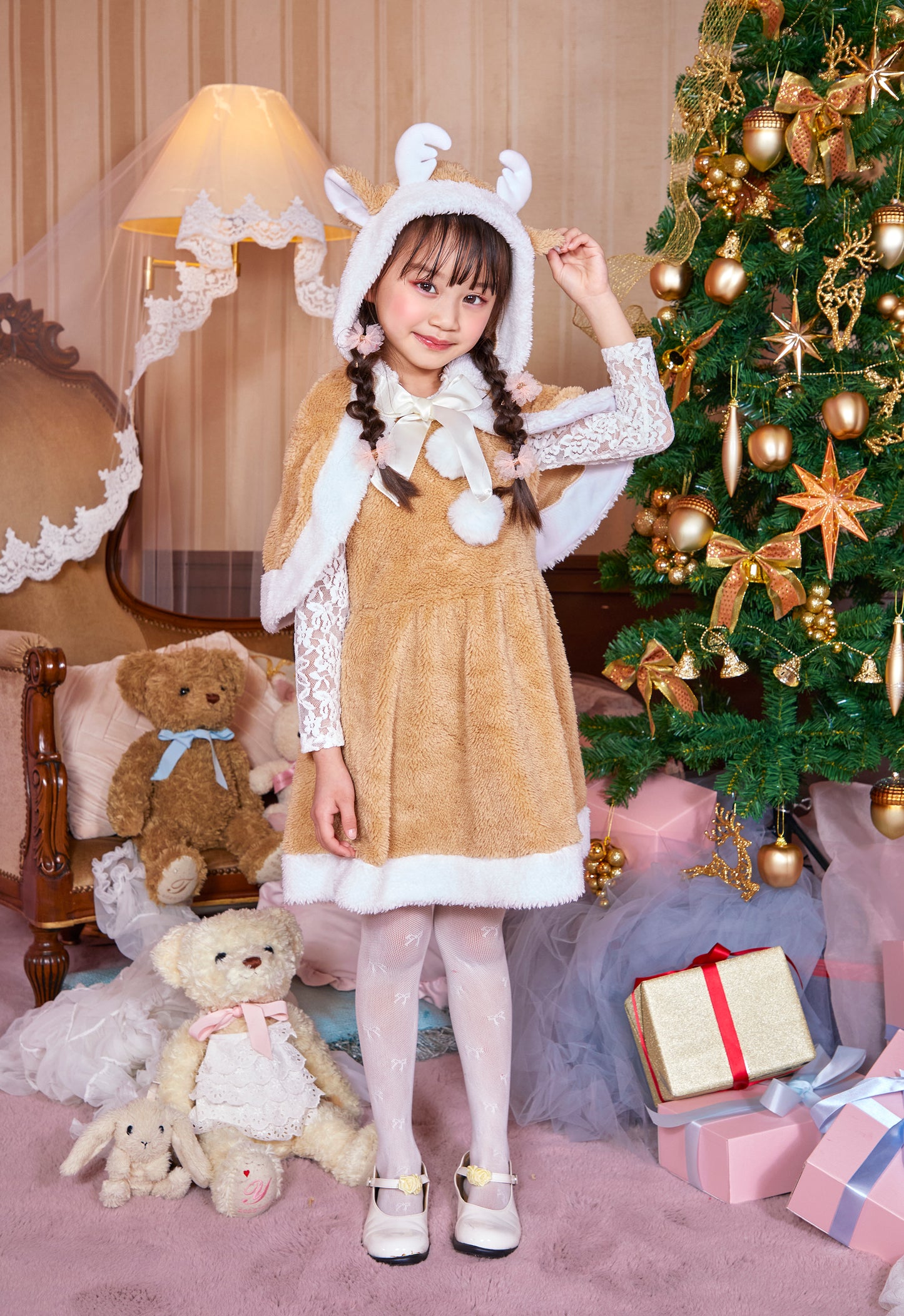 コスプレ キッズ こども トナカイ ミルクティートナカイ 100cm/120cm/140cm ベージュ 【クリアストーン】