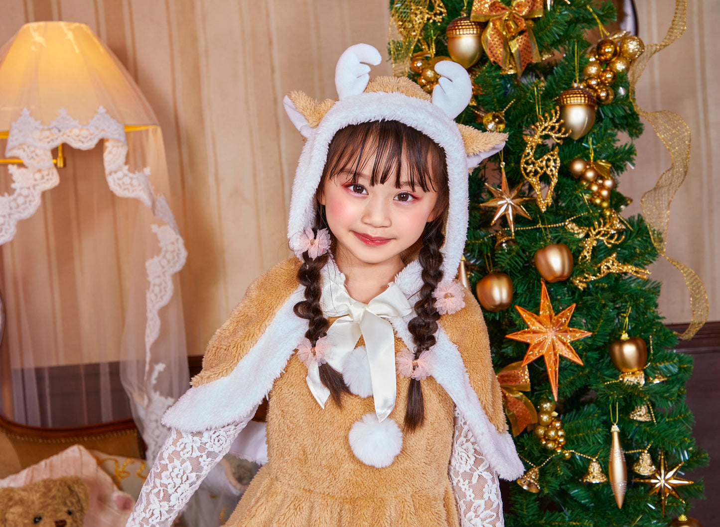 コスプレ キッズ こども トナカイ ミルクティートナカイ 100cm/120cm/140cm ベージュ 【クリアストーン】