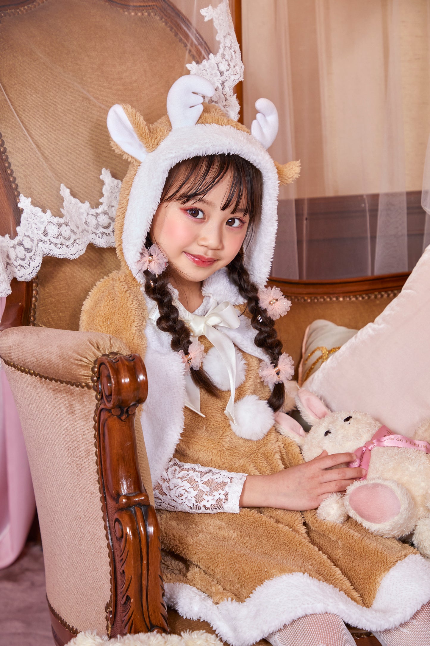コスプレ キッズ こども トナカイ ミルクティートナカイ 100cm/120cm/140cm ベージュ 【クリアストーン】