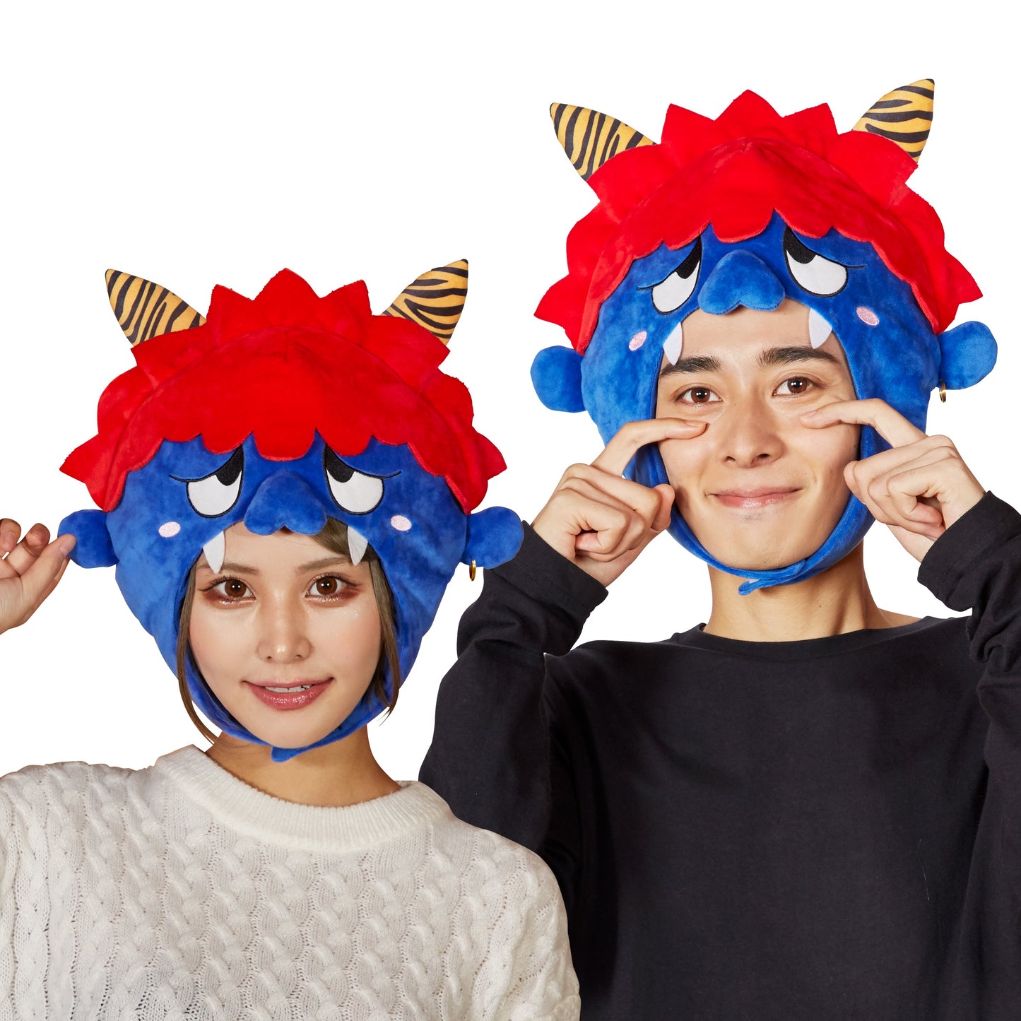コスプレ 節分 鬼 かぶりもの 鬼かぶりもの ユニセックス フリーサイズ レッド/ブルー 【クリアストーン】
