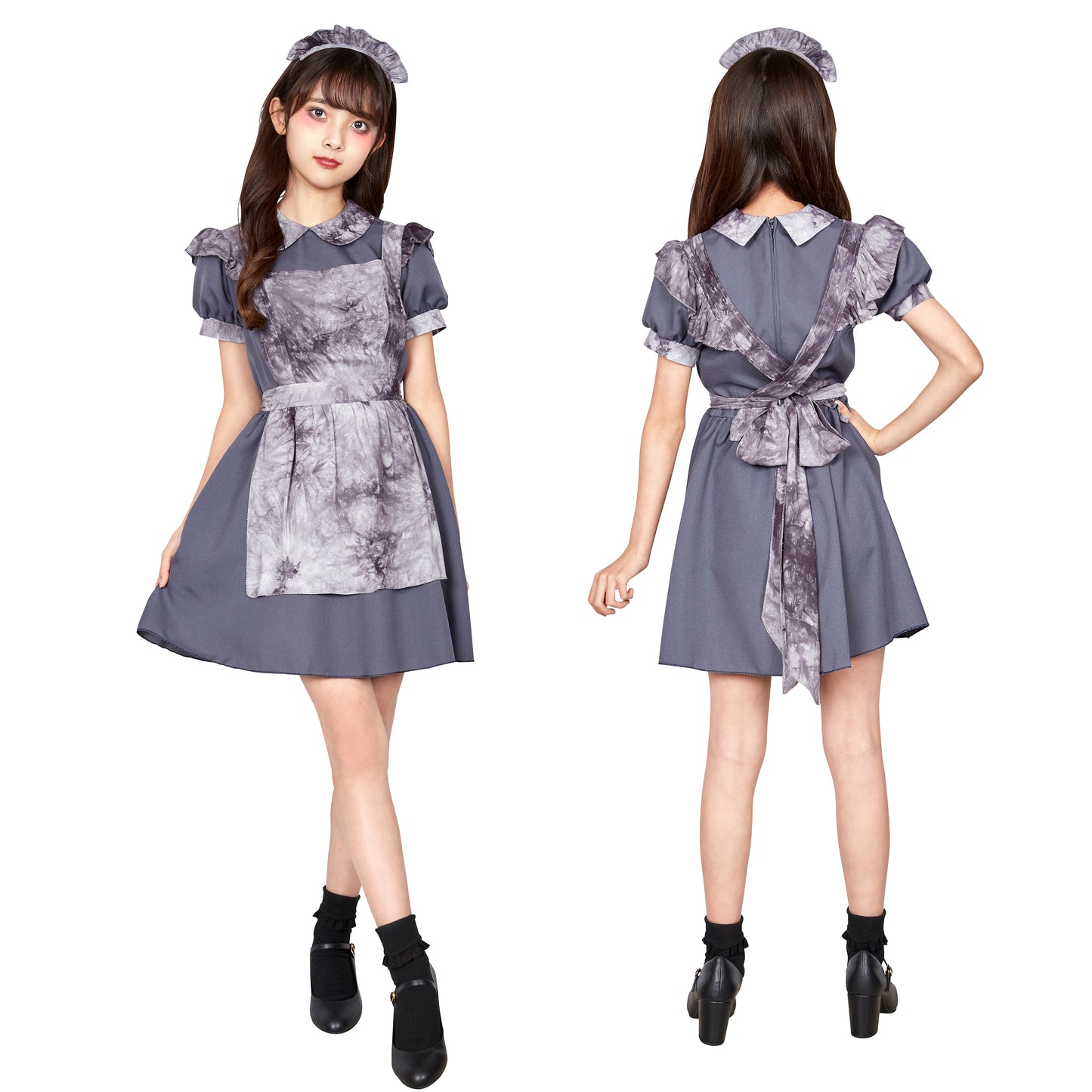 コスプレ ジュニア こども メイド服 COSCHU! ゴシックミニメイド 140~150cm グレー【クリアストーン】