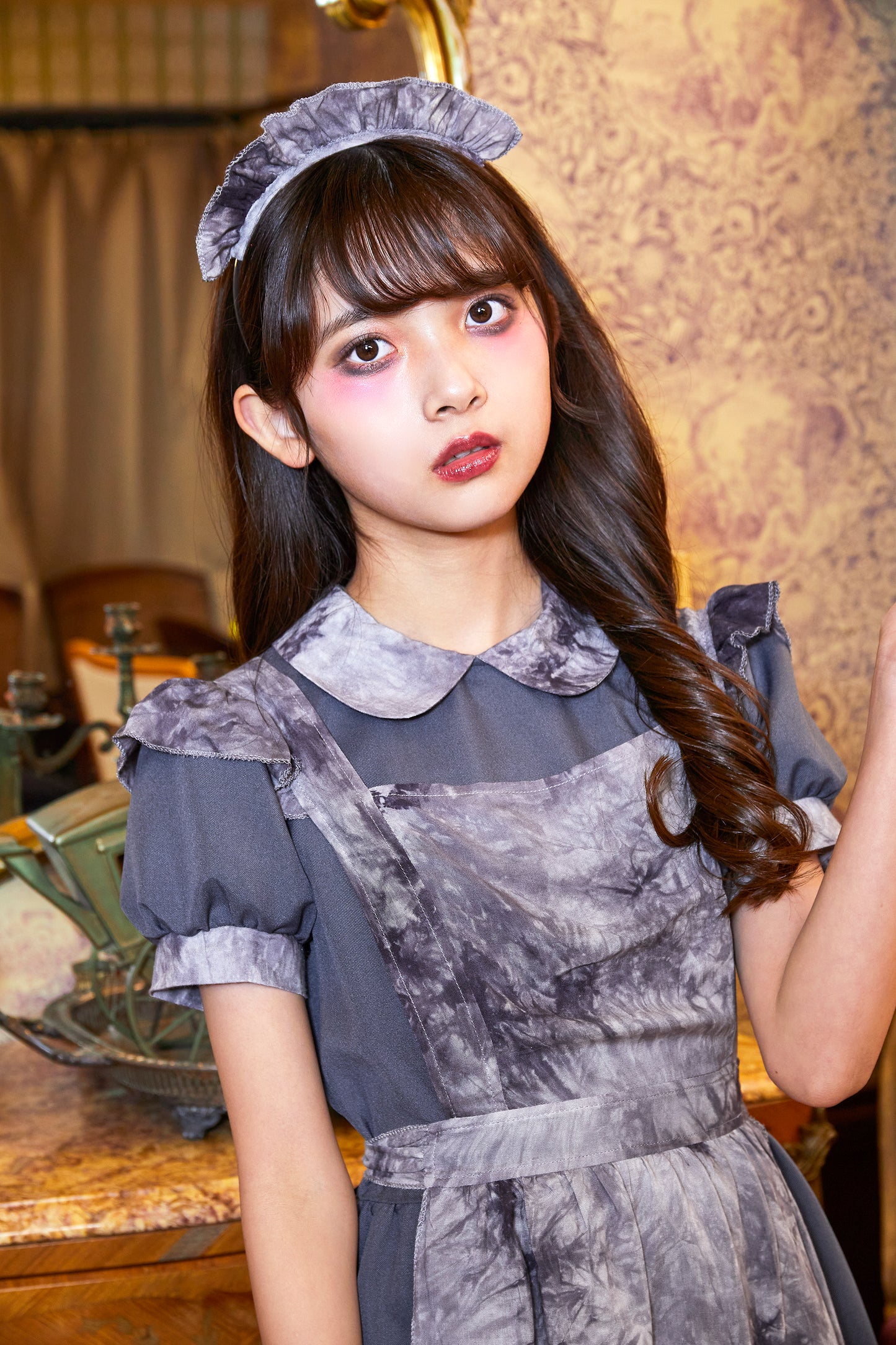 コスプレ ジュニア こども メイド服 COSCHU! ゴシックミニメイド 140~150cm グレー【クリアストーン】