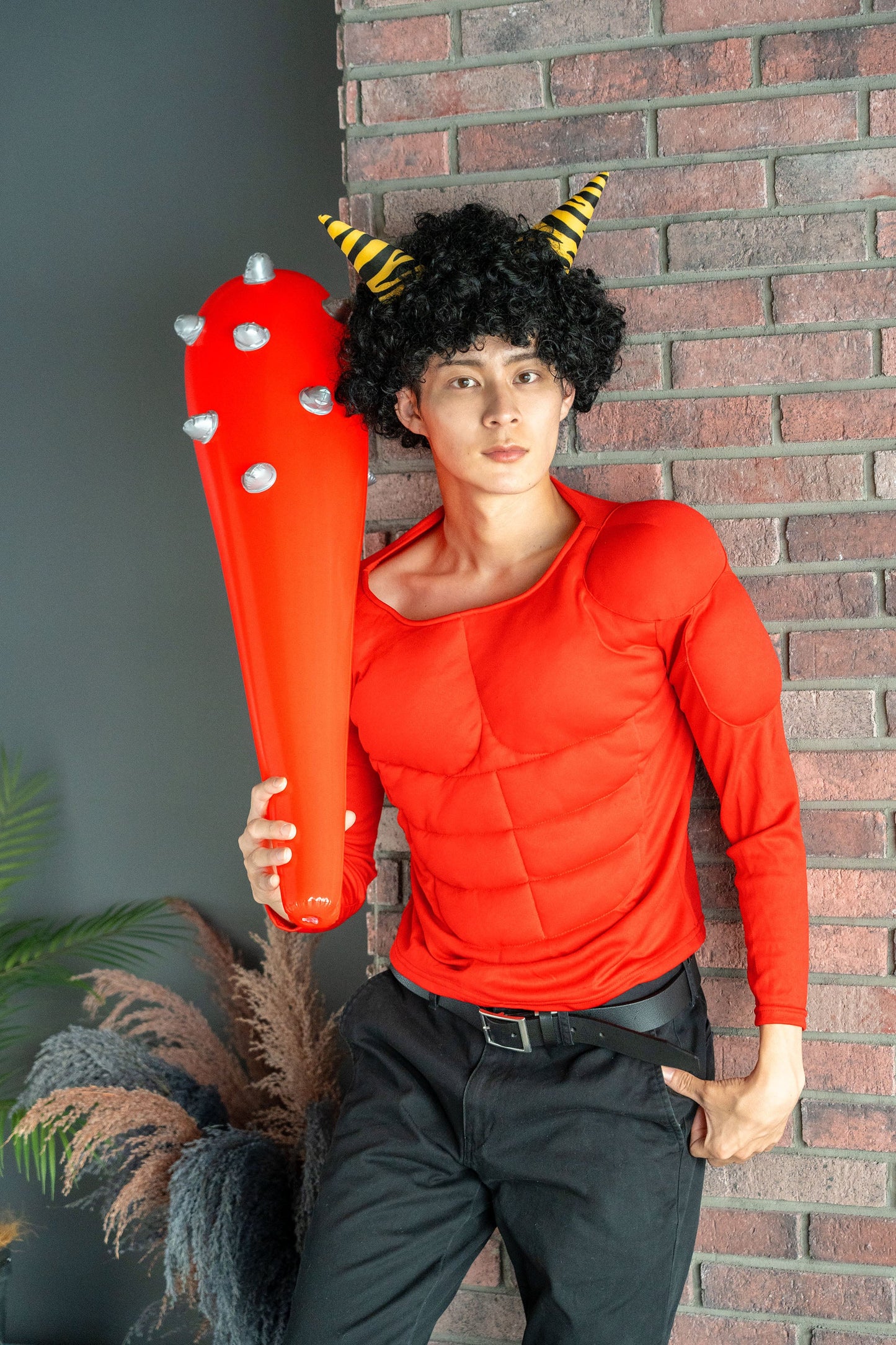 コスプレ 節分 鬼 ドデカこん棒 76cm ユニセックス ブラック/レッド 【クリアストーン】