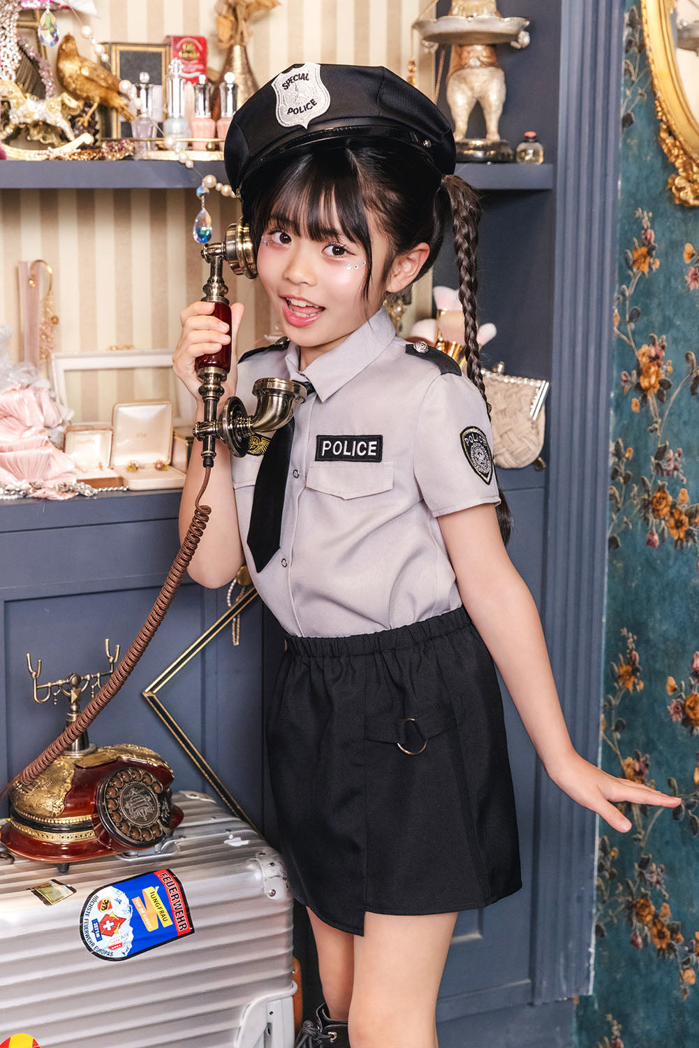コスプレ ジュニア キッズ こども 帽子 ブラックポリスハット キッズサイズ ブラック【クリアストーン】