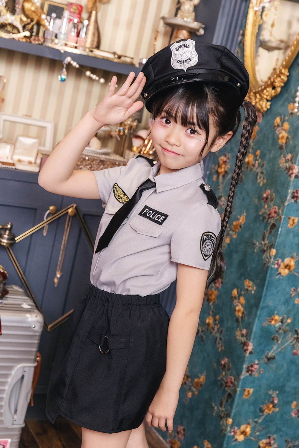 コスプレ ジュニア キッズ こども 帽子 ブラックポリスハット キッズサイズ ブラック【クリアストーン】