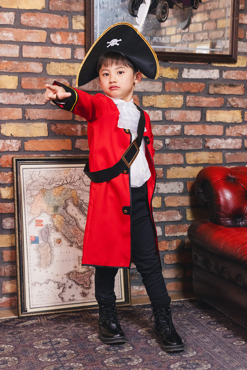 コスプレ キッズ こども 海賊 ハロウィン キッズキャプテン 男の子 100cm/140cm レッド 【クリアストーン】