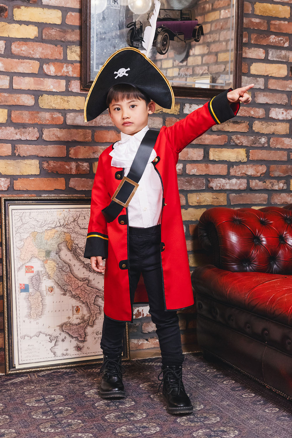 コスプレ キッズ こども 海賊 ハロウィン キッズキャプテン 男の子 100cm/140cm レッド 【クリアストーン】