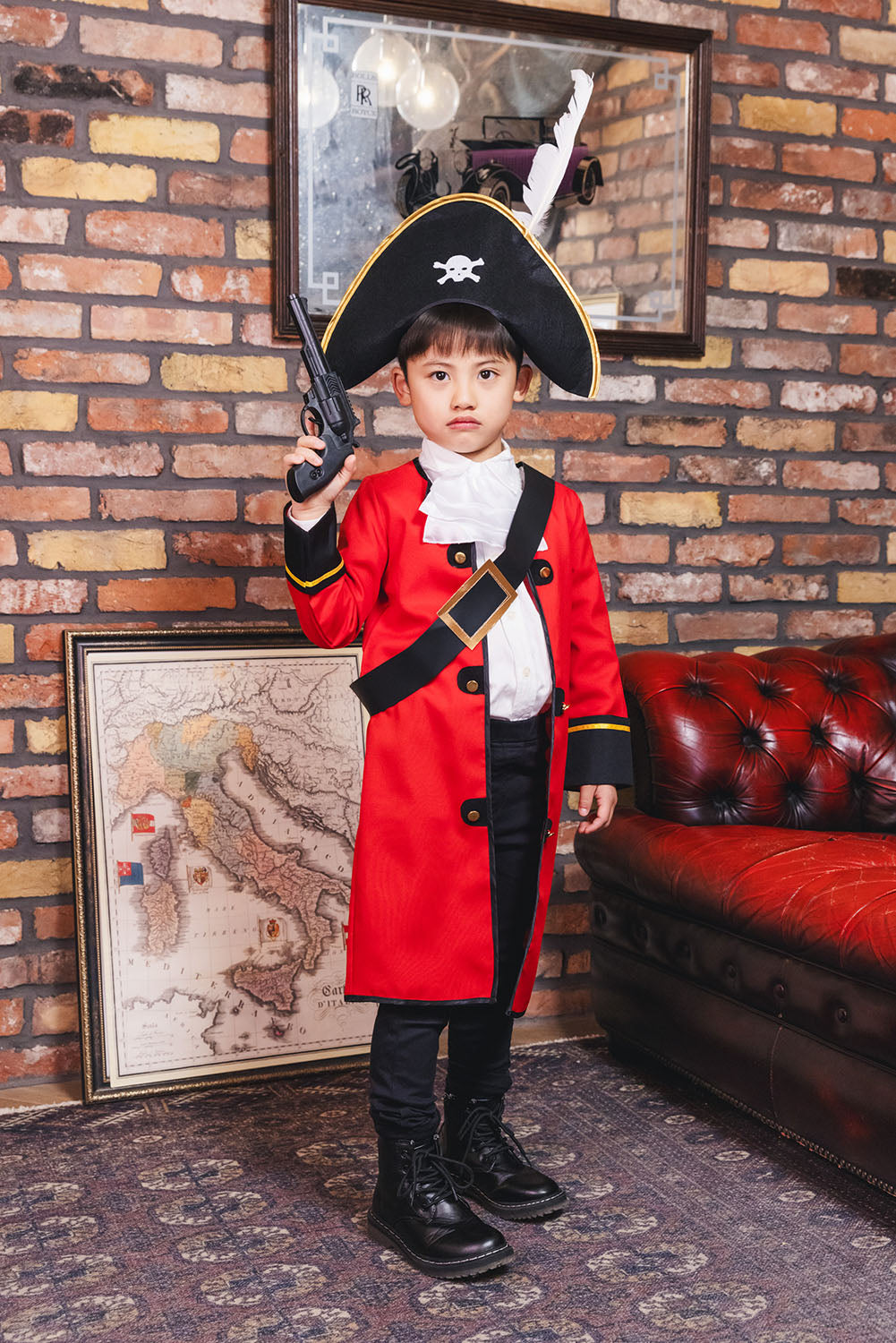 コスプレ キッズ こども 海賊 ハロウィン キッズキャプテン 男の子 100cm/140cm レッド 【クリアストーン】