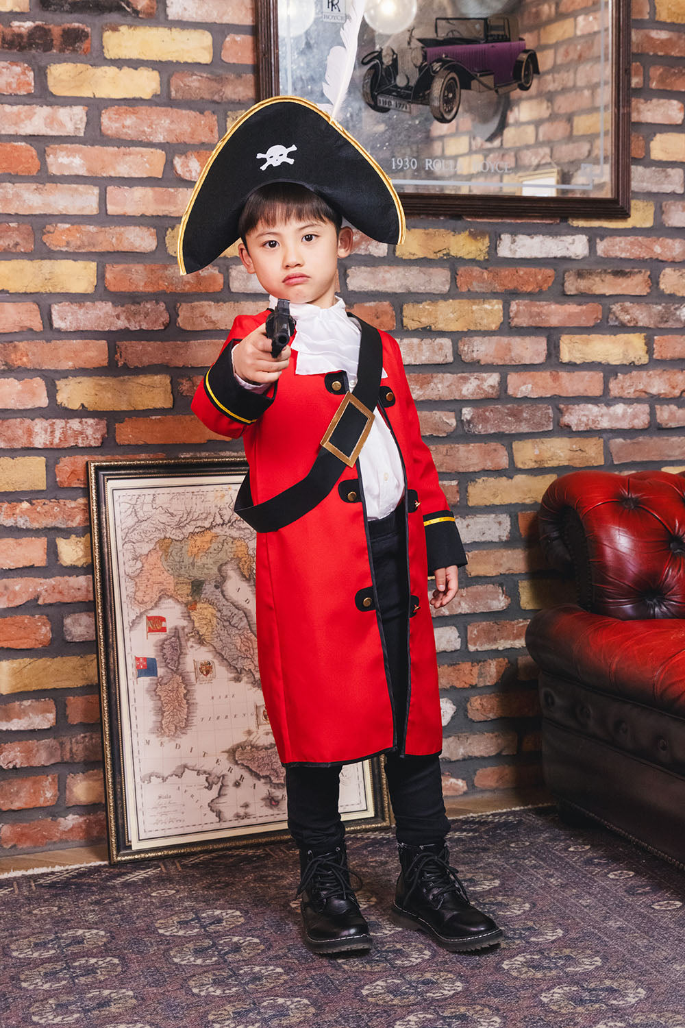 コスプレ キッズ こども 海賊 ハロウィン キッズキャプテン 男の子 100cm/140cm レッド 【クリアストーン】