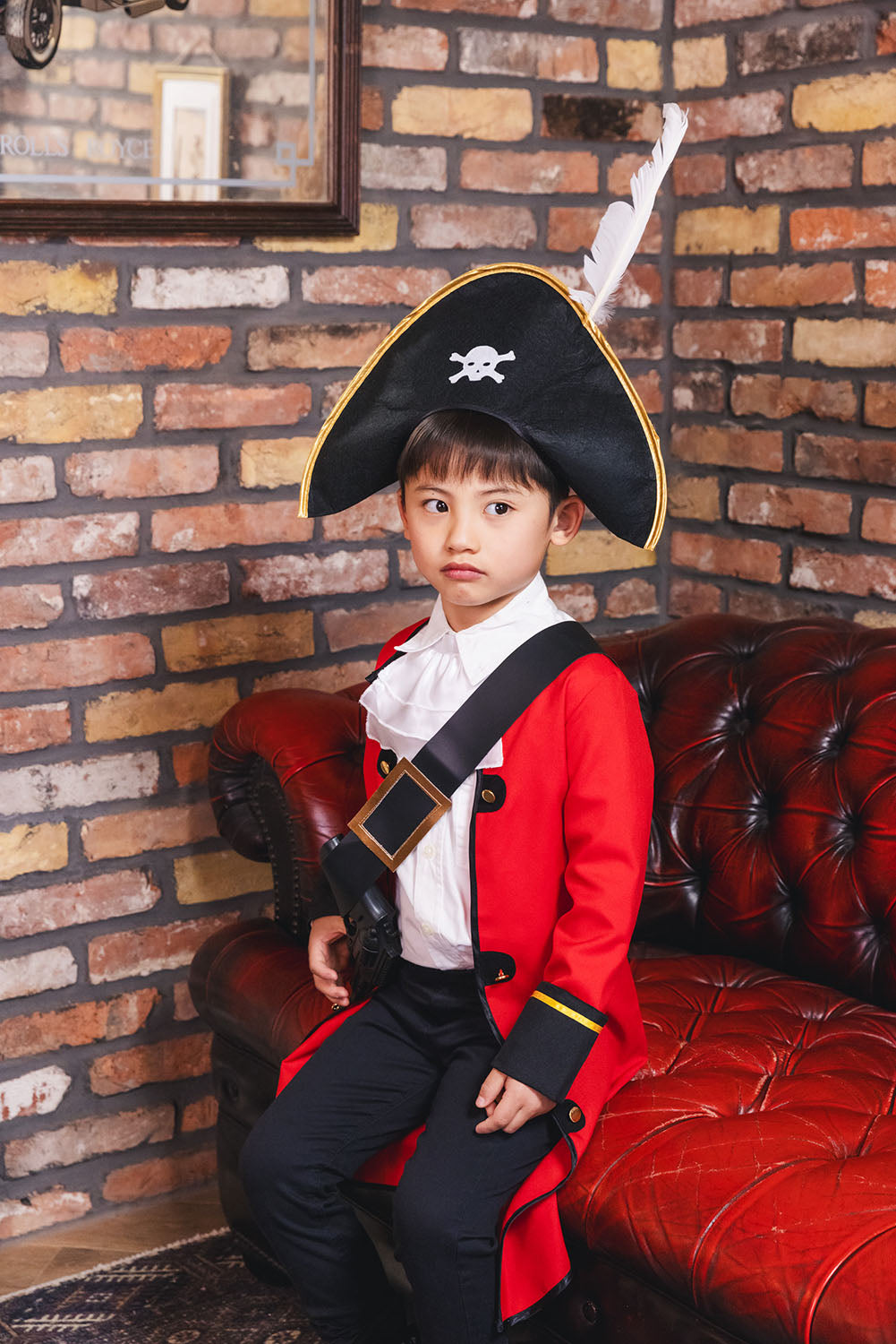 コスプレ キッズ こども 海賊 ハロウィン キッズキャプテン 男の子 100cm/140cm レッド 【クリアストーン】
