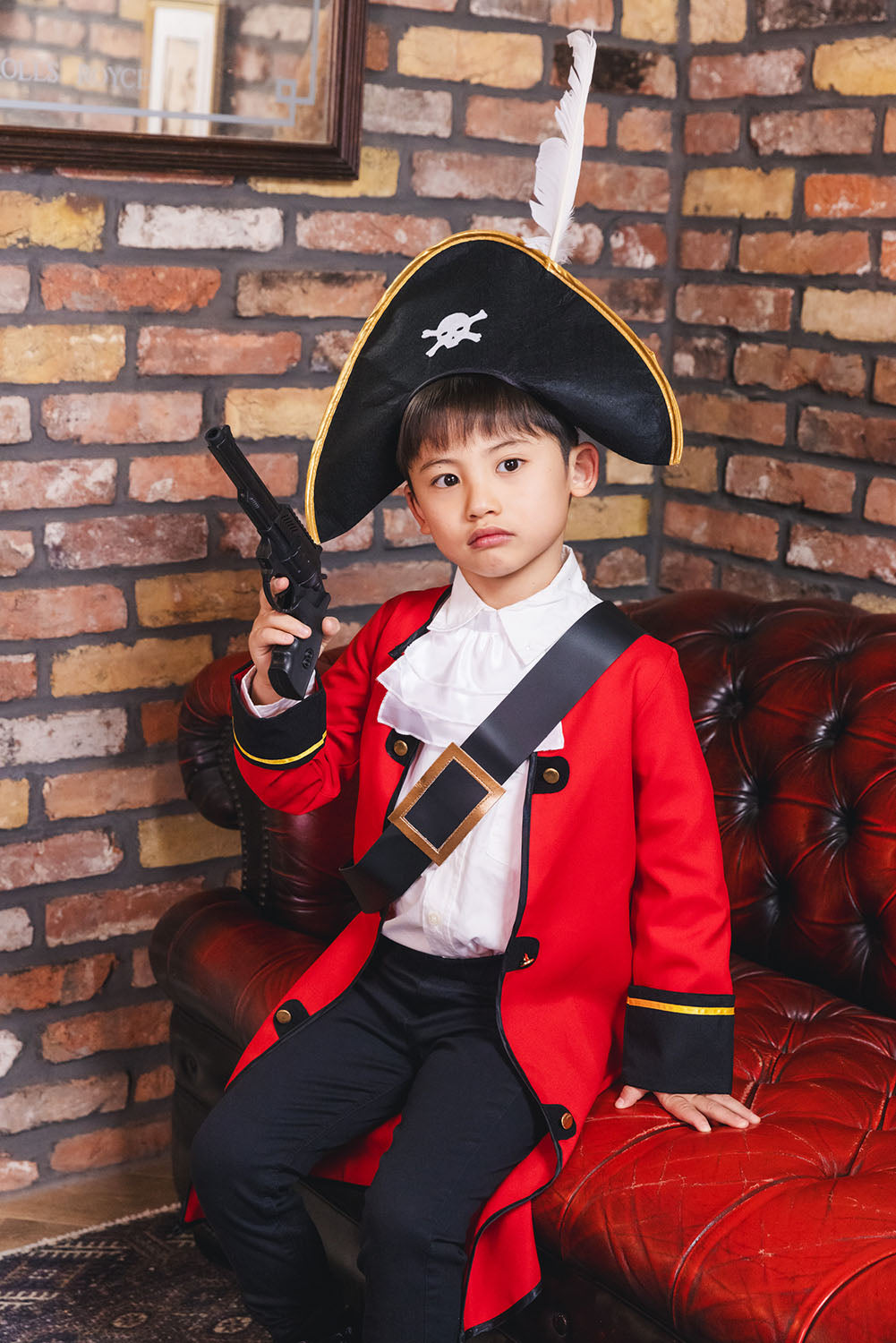 コスプレ キッズ こども 海賊 ハロウィン キッズキャプテン 男の子 100cm/140cm レッド 【クリアストーン】