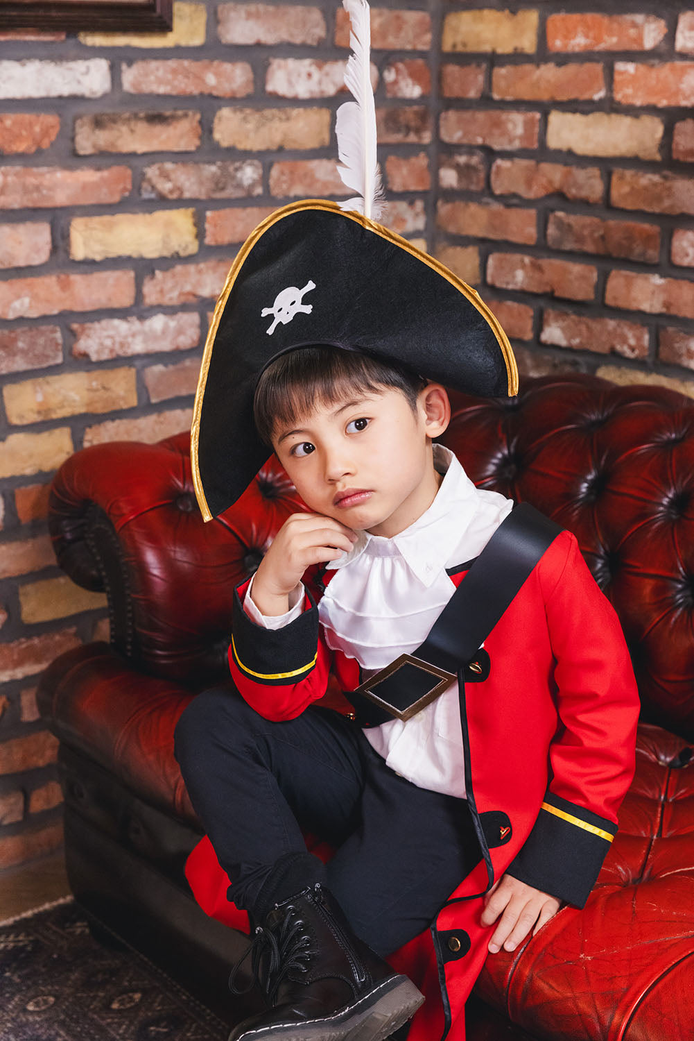 コスプレ キッズ こども 海賊 ハロウィン キッズキャプテン 男の子 100cm/140cm レッド 【クリアストーン】