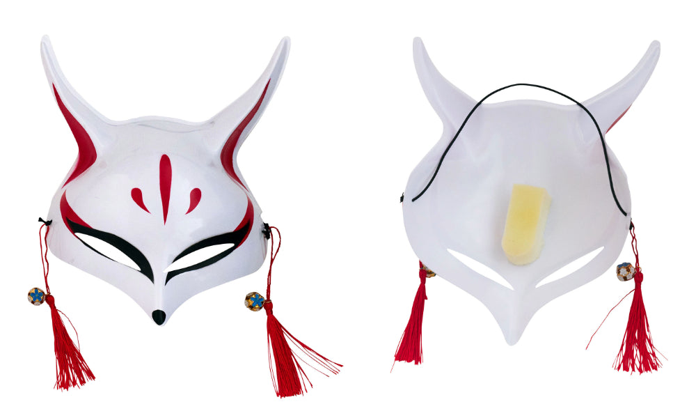 [New] コスプレ小物 きつね お面 和風お面 狐面 ユニセックス フリーサイズ ホワイト/ブラック/レッド 【クリアストーン】