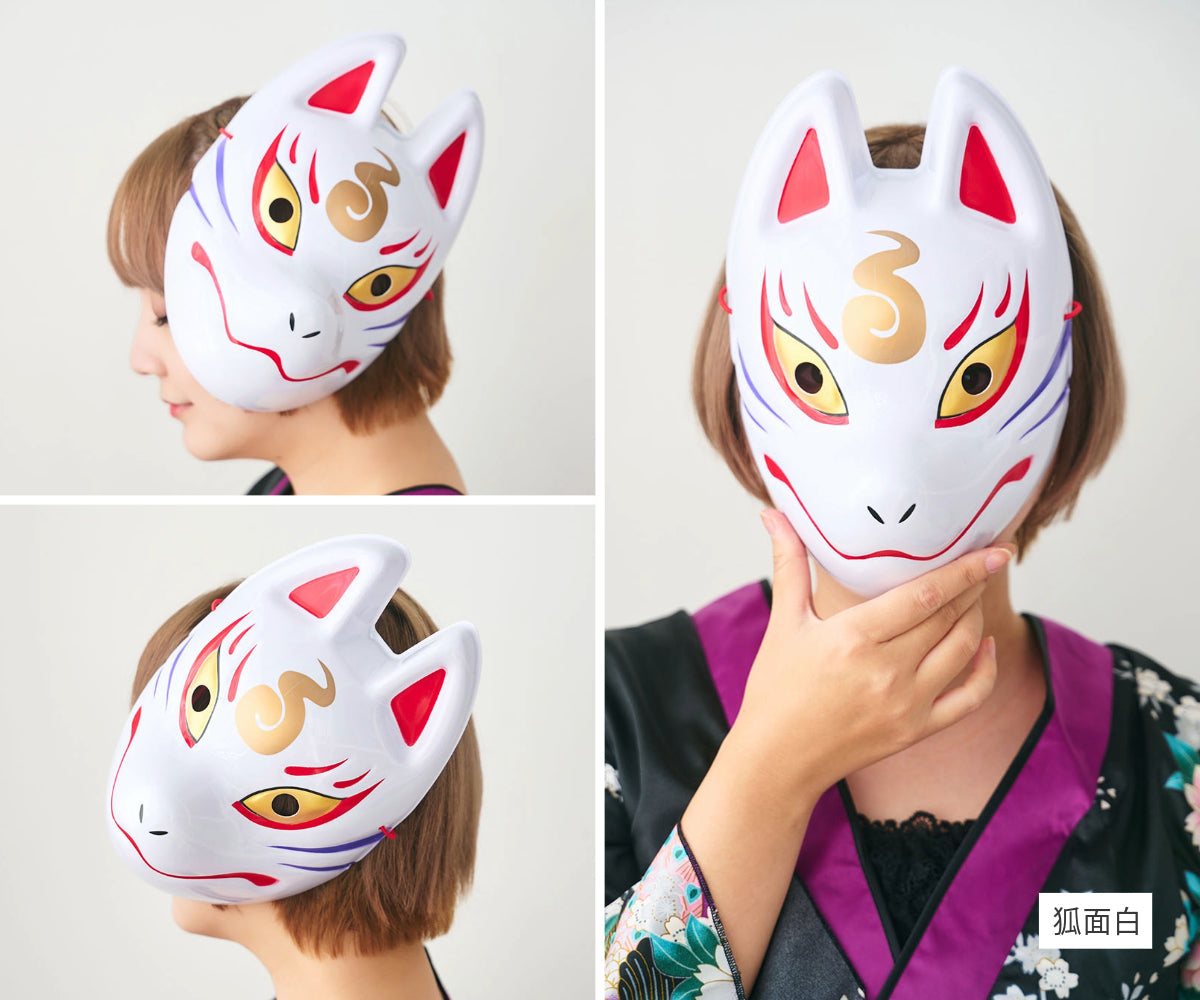 [New] コスプレ小物 きつね お面 和風お面 狐面 ユニセックス フリーサイズ ホワイト/ブラック/レッド 【クリアストーン】