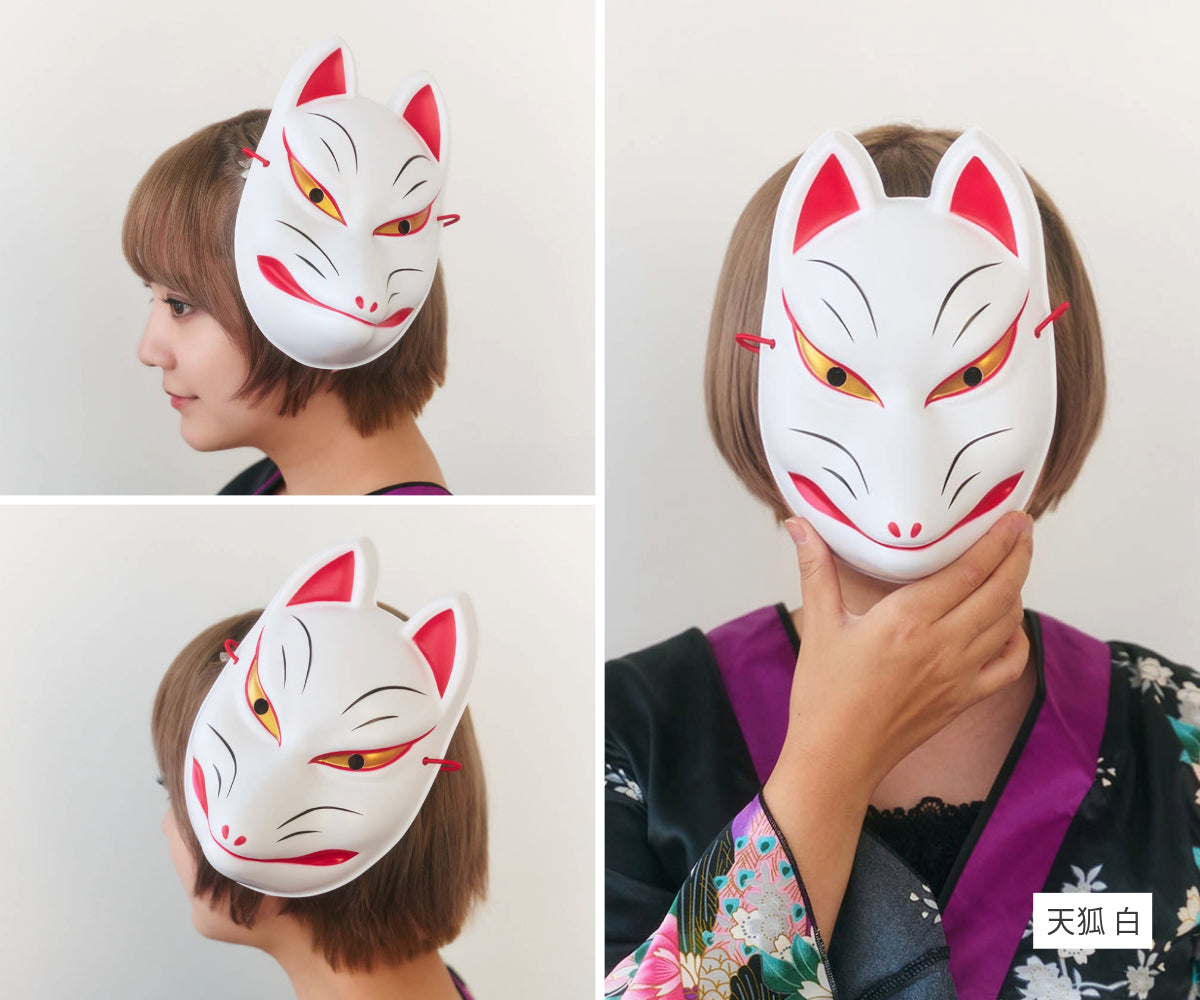 [New] コスプレ小物 きつね お面 和風お面 狐面 ユニセックス フリーサイズ ホワイト/ブラック/レッド 【クリアストーン】