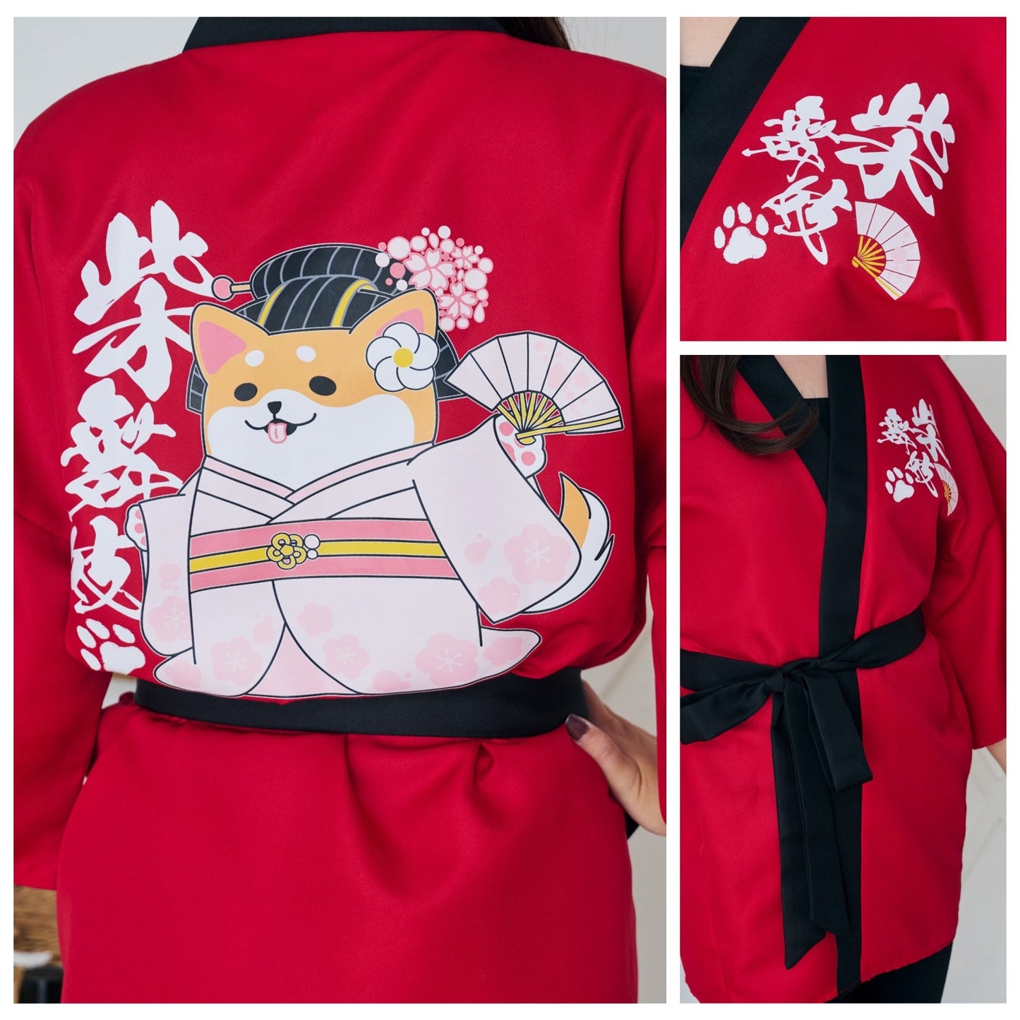 [New] コスプレ はっぴ  柴侍/柴舞妓 ユニセックス フリーサイズ ネイビー/レッド【クリアストーン】