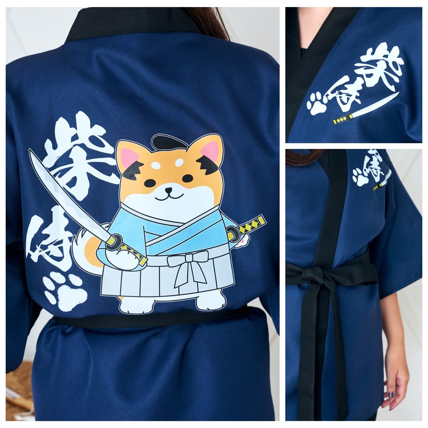 [New] コスプレ はっぴ  柴侍/柴舞妓 ユニセックス フリーサイズ ネイビー/レッド【クリアストーン】