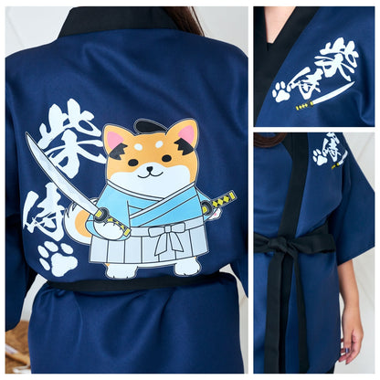 [New] コスプレ はっぴ  柴侍/柴舞妓 ユニセックス フリーサイズ ネイビー/レッド【クリアストーン】