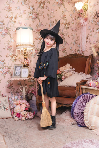 コスプレ キッズ こども 魔女 ハロウィン ベイシックウィッチ 女の子 100cm/120cm/140m ブラック 【クリアストーン】