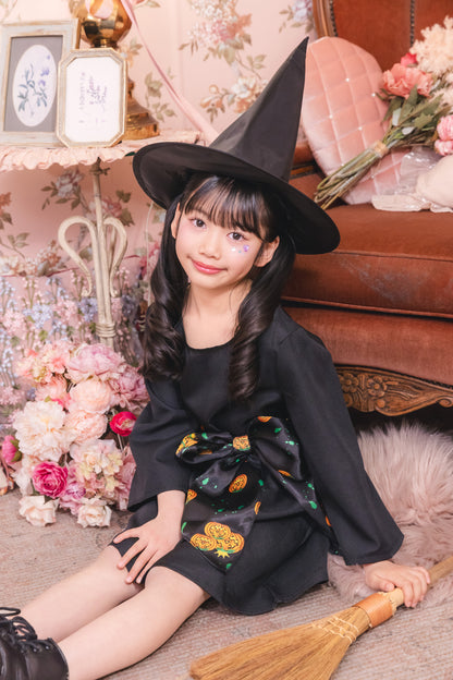 コスプレ キッズ こども 魔女 ハロウィン ベイシックウィッチ 女の子 100cm/120cm/140m ブラック 【クリアストーン】