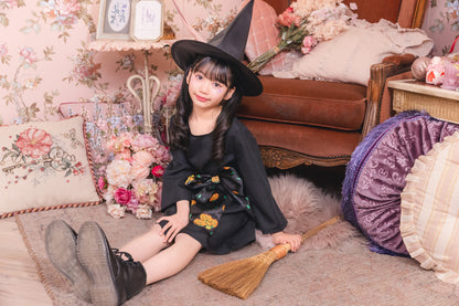 コスプレ キッズ こども 魔女 ハロウィン ベイシックウィッチ 女の子 100cm/120cm/140m ブラック 【クリアストーン】