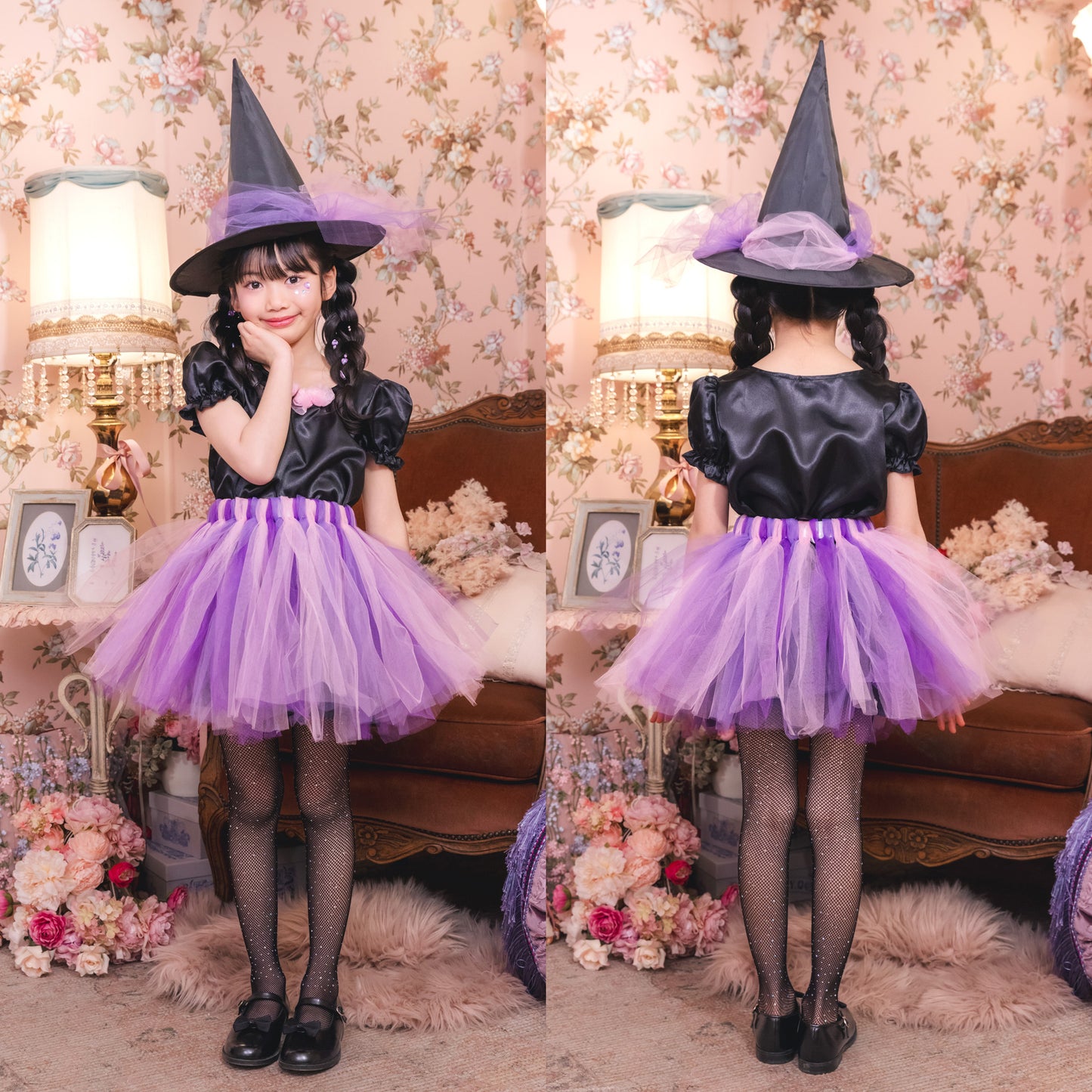 コスプレ キッズ こども 魔女 ハロウィン ヴィオレットウィッチ 女の子 120/140cm パープル　【クリアストーン】