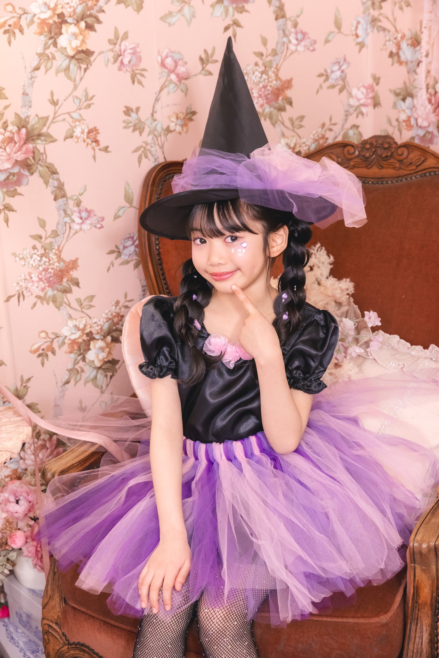 コスプレ キッズ こども 魔女 ハロウィン ヴィオレットウィッチ 女の子 120/140cm パープル　【クリアストーン】