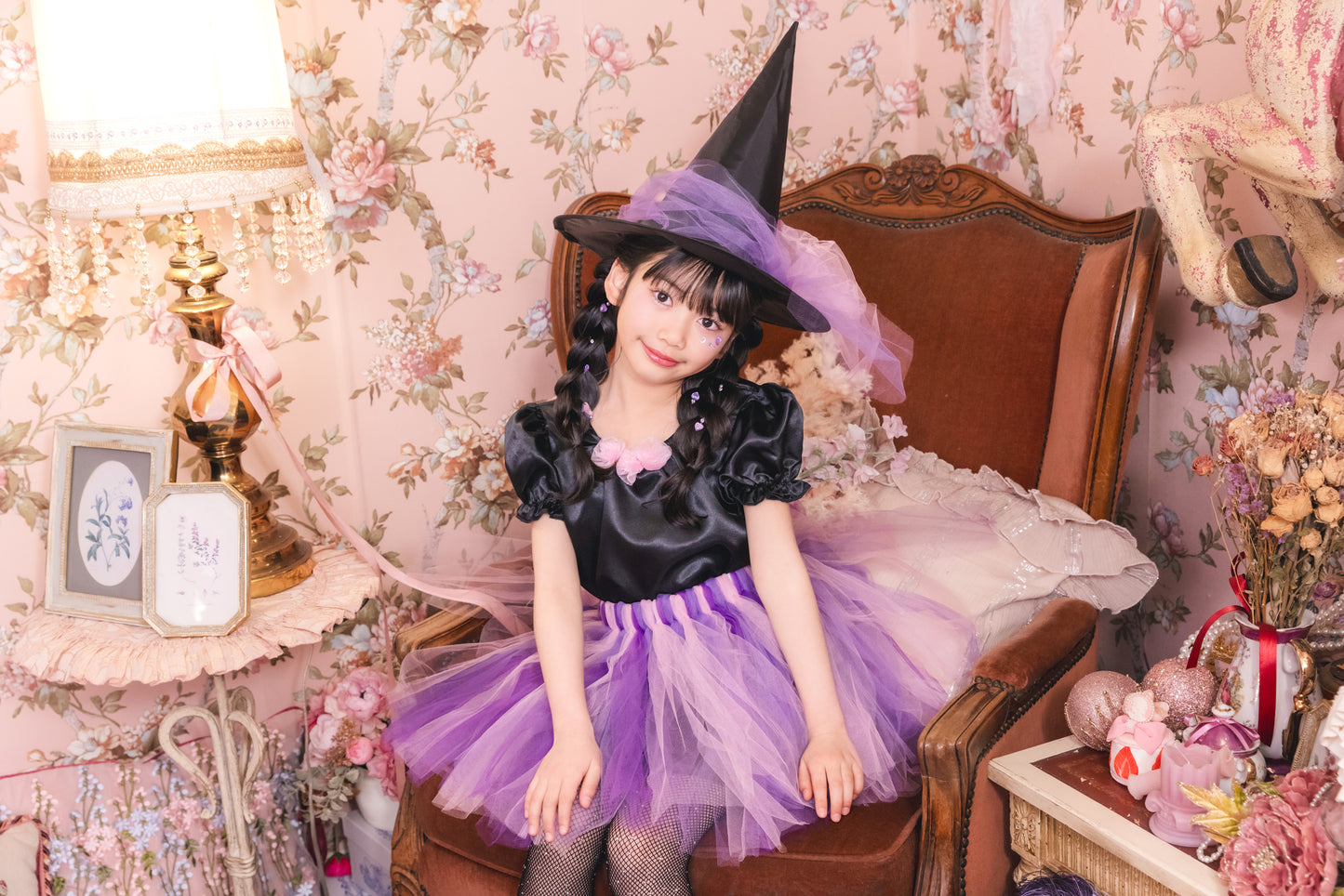 コスプレ キッズ こども 魔女 ハロウィン ヴィオレットウィッチ 女の子 120/140cm パープル　【クリアストーン】