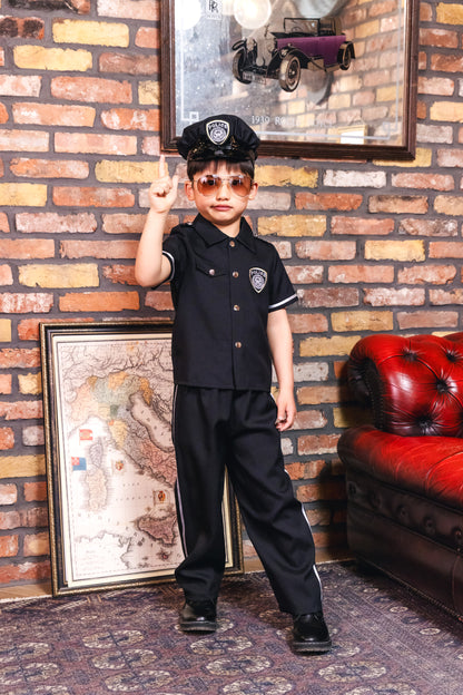 コスプレ キッズ こども 警官 ハロウィン スーパーポリスマン 男の子 100/120/140cm ブラック【クリアストーン】