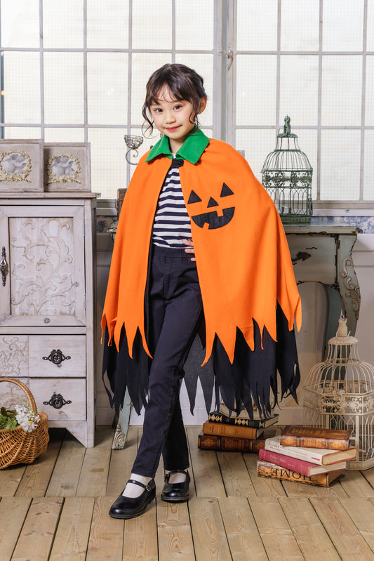 コスプレ キッズ こども ジャックオーランタン かぼちゃ ハロウィン パンプキンマント オレンジ 【クリアストーン】