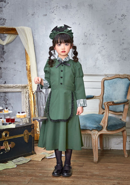 コスプレ キッズ こども メイド服 ハロウィン 洋館メイド 100cm/120cm/140cm グリーン 【クリアストーン】