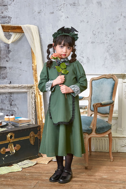 コスプレ キッズ こども メイド服 ハロウィン 洋館メイド 100cm/120cm/140cm グリーン 【クリアストーン】