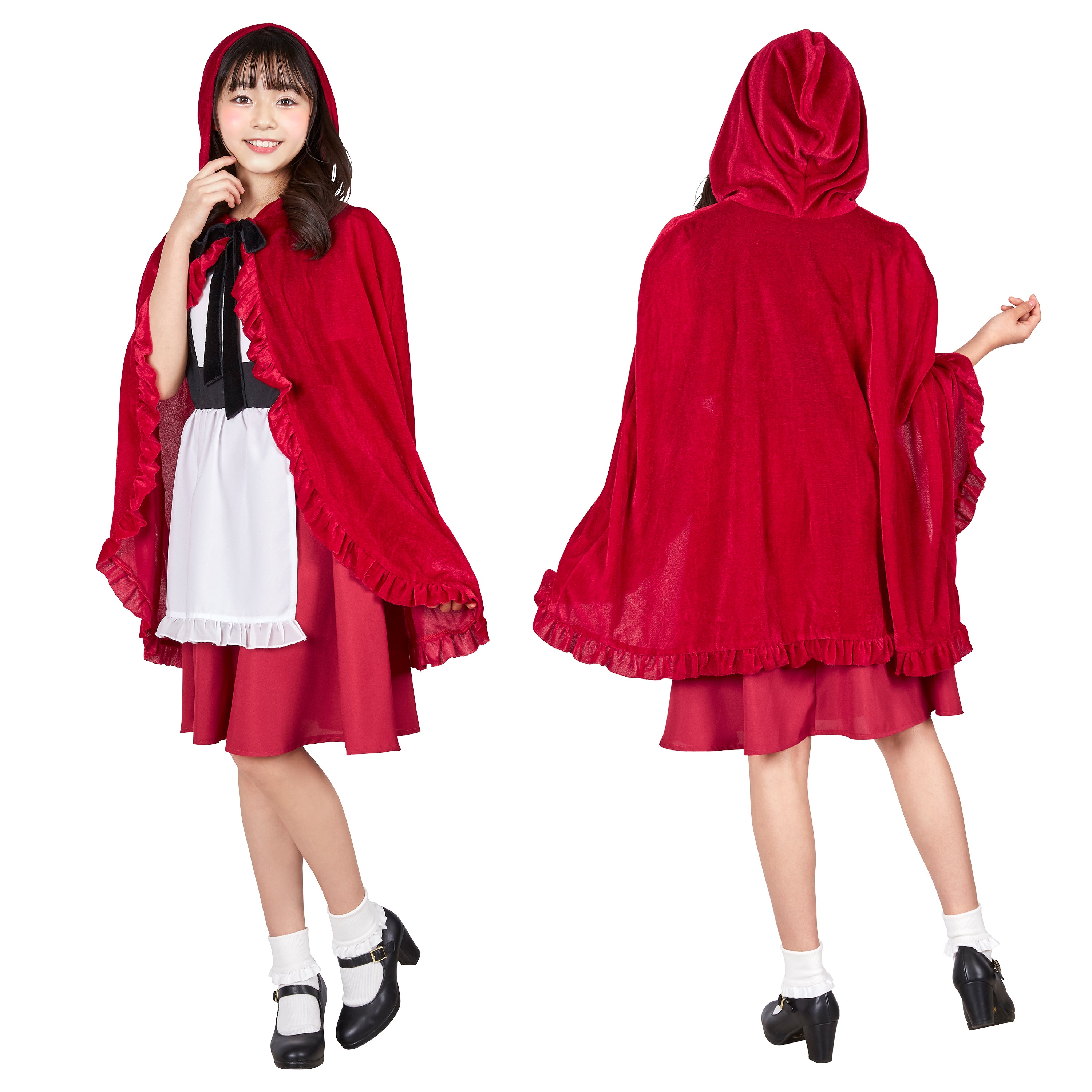 コスプレ ジュニア こども 赤ずきん COSCHU! レッドケープガール 140～150cm レッド【クリアストーン】