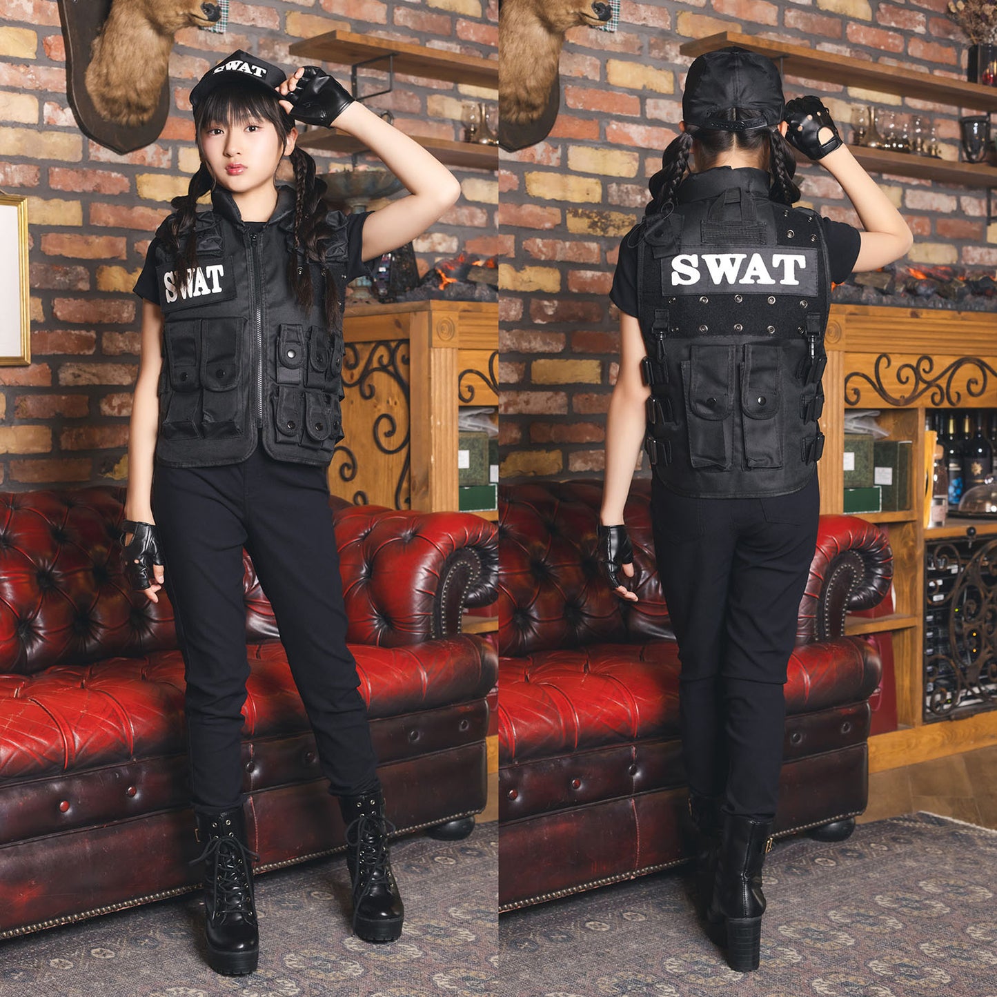 [New] コスプレ ジュニア COSCHU! SWAT キッズ ユニセックス 150cm ブラック【クリアストーン】