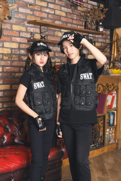 [New] コスプレ ジュニア COSCHU! SWAT キッズ ユニセックス 150cm ブラック【クリアストーン】