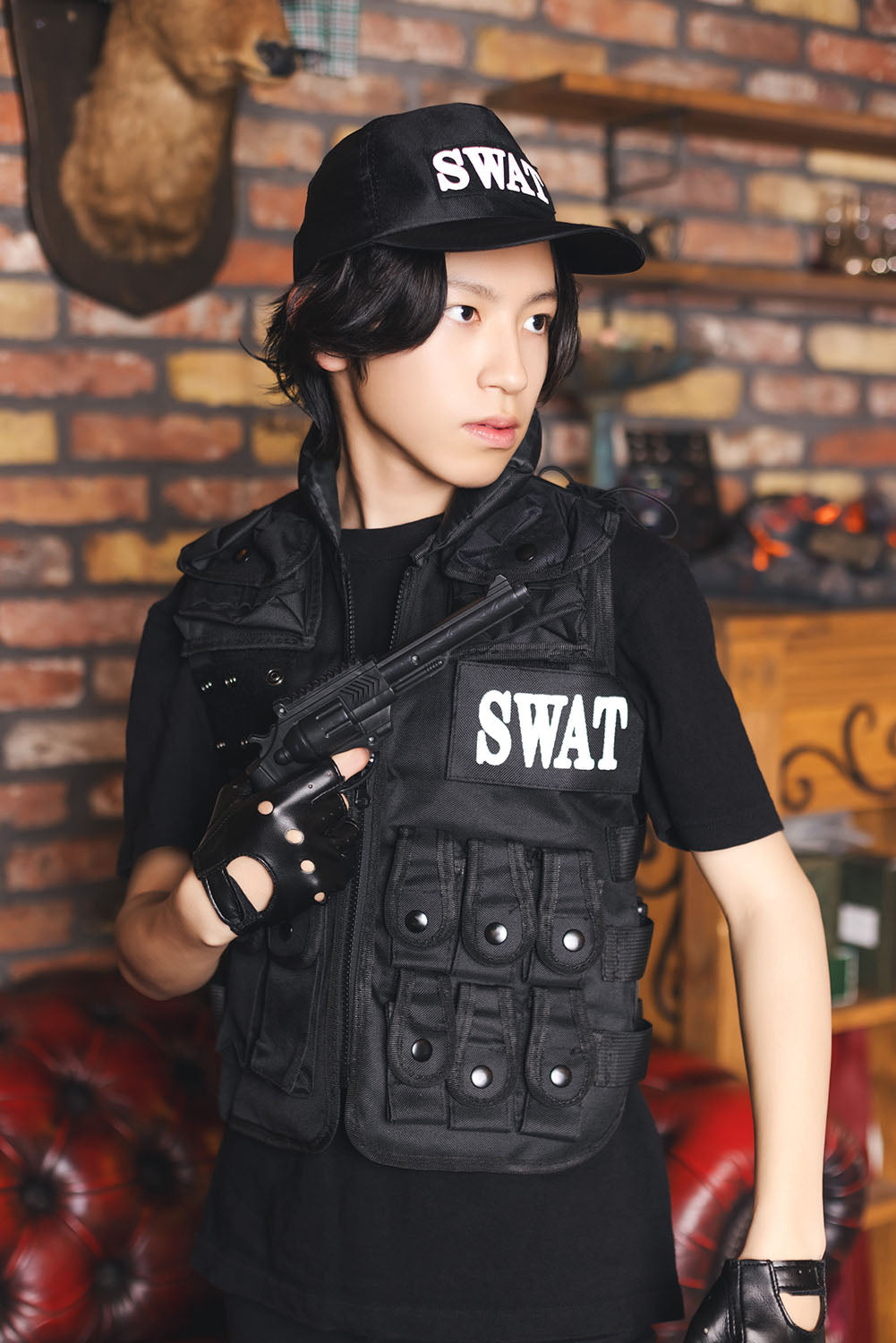 [New] コスプレ ジュニア COSCHU! SWAT キッズ ユニセックス 150cm ブラック【クリアストーン】