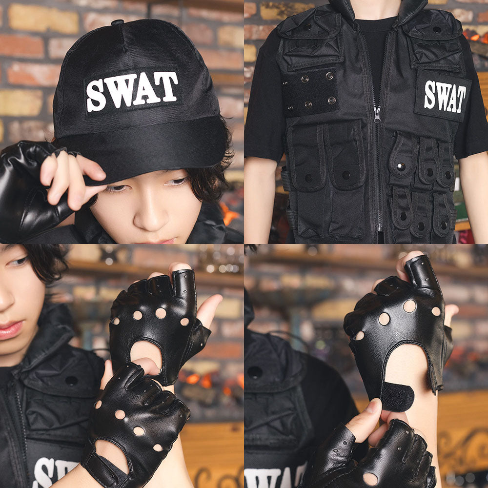 [New] コスプレ ジュニア COSCHU! SWAT キッズ ユニセックス 150cm ブラック【クリアストーン】