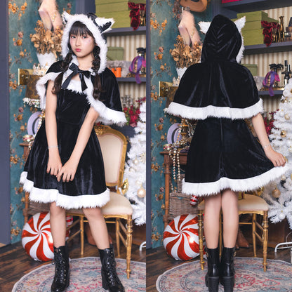 コスプレ ジュニア こども クリスマス メリープラムフェアリー ねこケープサンタ 150cm 女の子 レッド/ブラック 【クリアストーン】