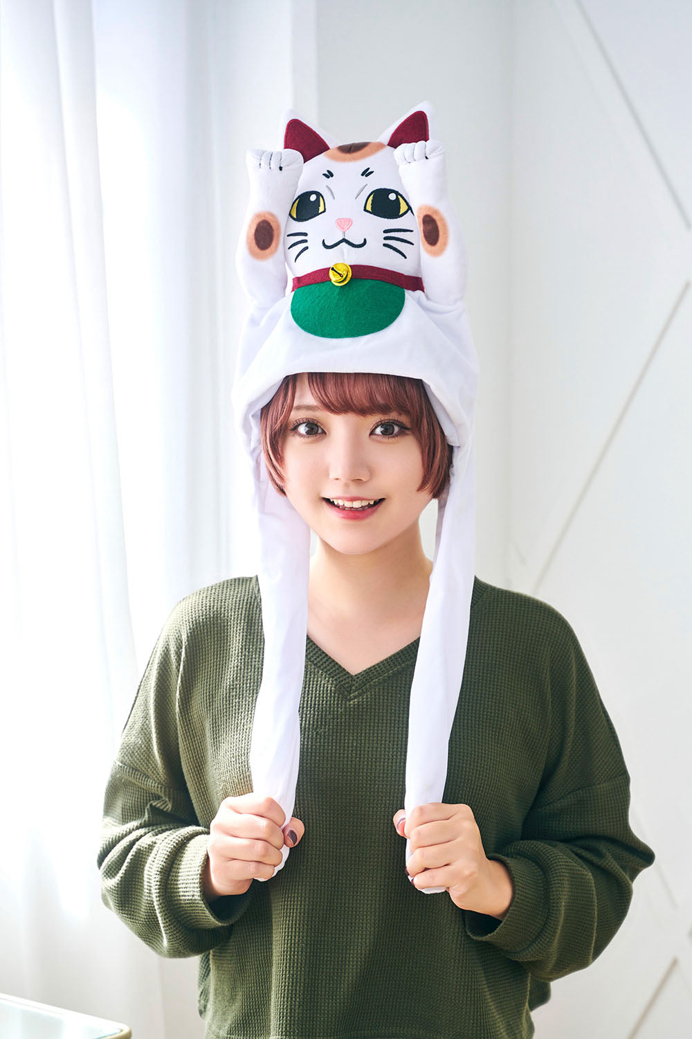 [New] コスプレ小物 ねこ パタパタハット 招き猫 ユニセックス フリーサイズ ホワイト【クリアストーン】