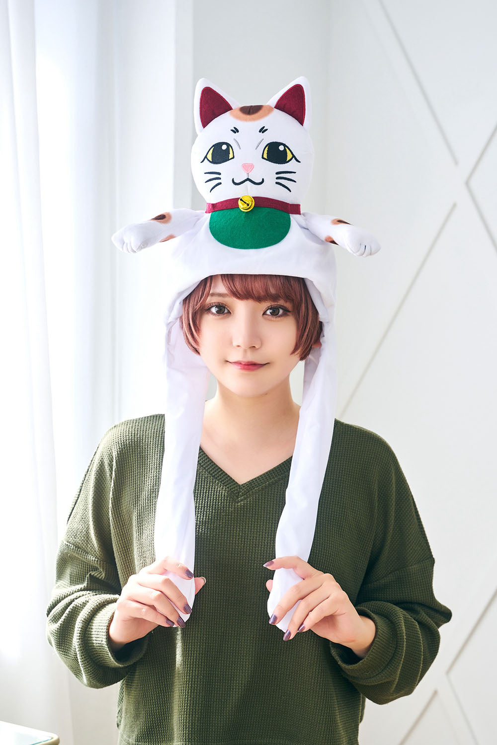 [New] コスプレ小物 ねこ パタパタハット 招き猫 ユニセックス フリーサイズ ホワイト【クリアストーン】