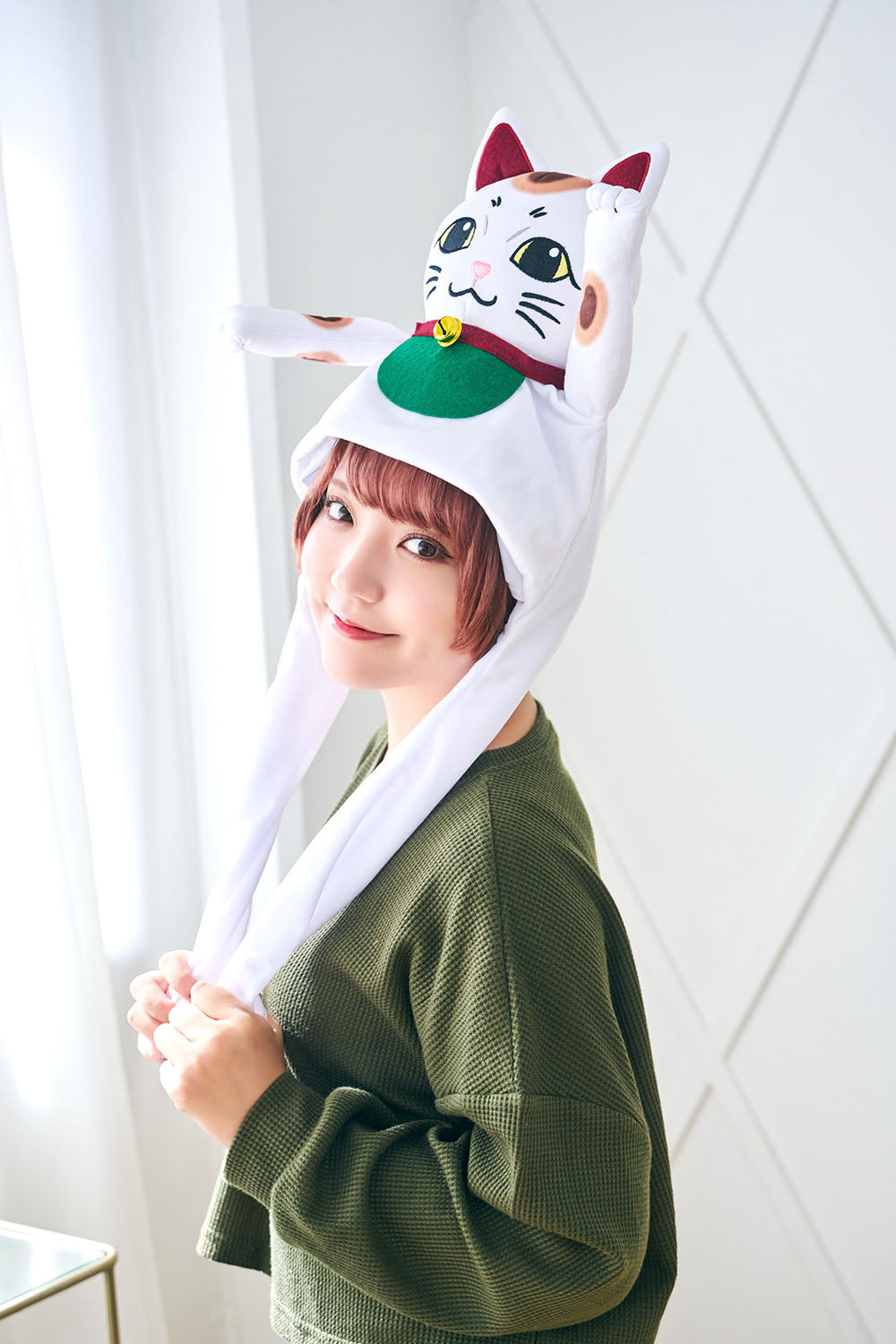 [New] コスプレ小物 ねこ パタパタハット 招き猫 ユニセックス フリーサイズ ホワイト【クリアストーン】