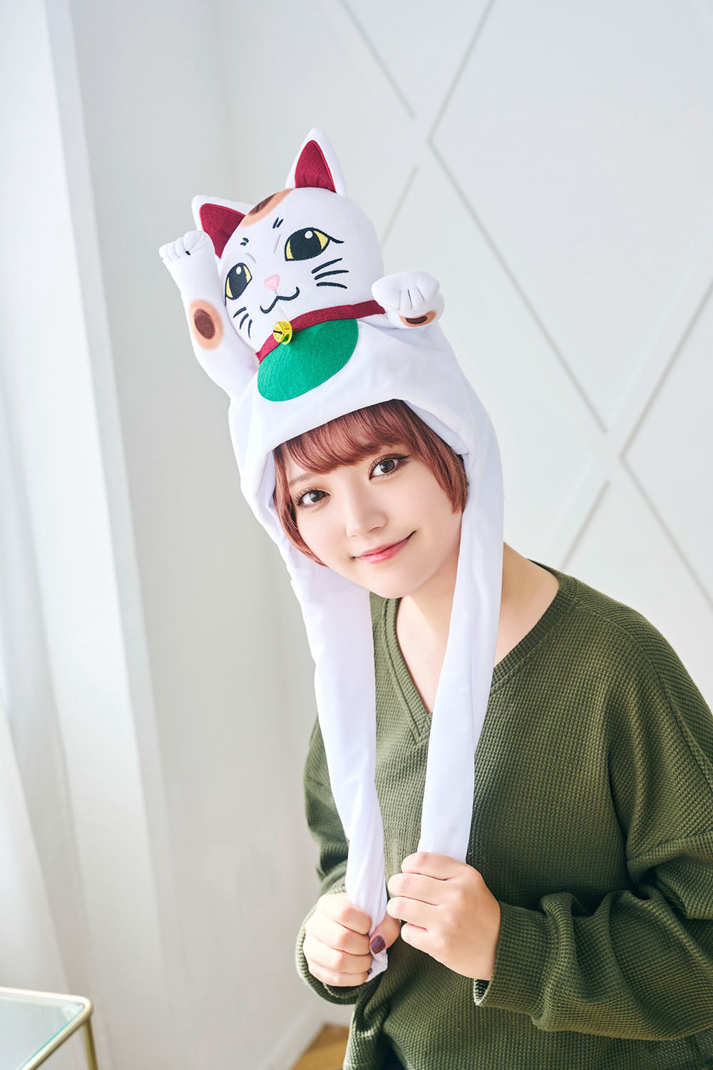 [New] コスプレ小物 ねこ パタパタハット 招き猫 ユニセックス フリーサイズ ホワイト【クリアストーン】