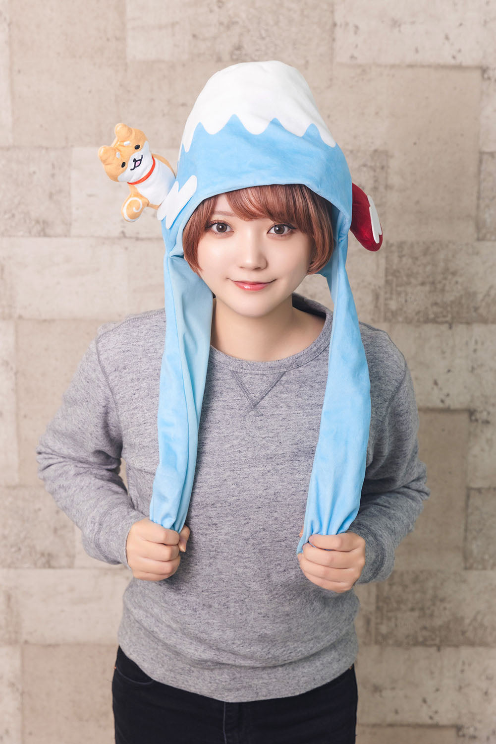 [New] コスプレ小物 いぬ 富士山 パタパタハット しば犬富士山 ユニセックス フリーサイズ ブルー【クリアストーン】